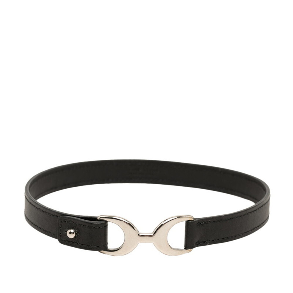 HERMES Black Leather Charm Bracelet